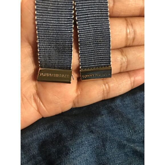 Tommy Hilfiger Chambray Embroidred Scalloped Lace up V- Neck Shirt L - Picture 4 of 4